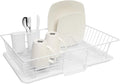 Sweet Home Collection Metal, Plasic 3 Piece Dish Drainer Rack Set with Drying Board and Utensil Holder, 12" x 19" x 5", White