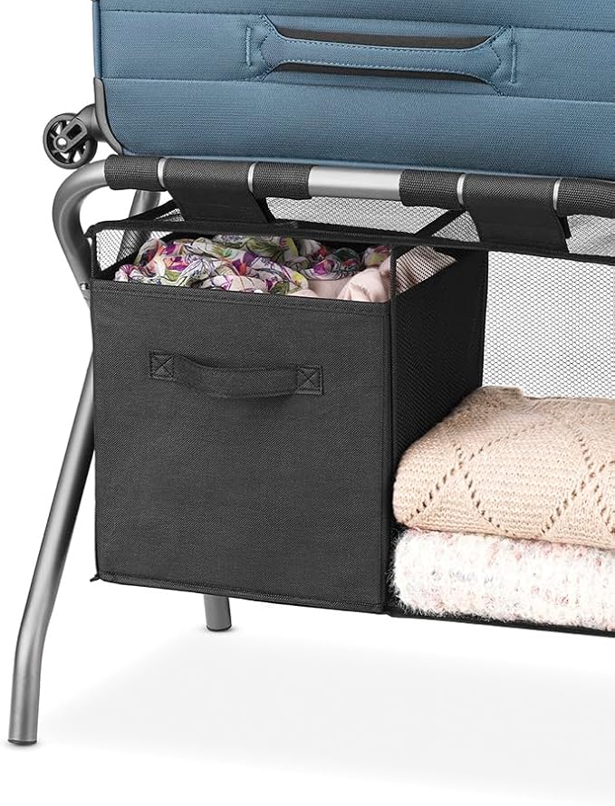Whitmor Luggage Rack with Accessory Shelf - Black