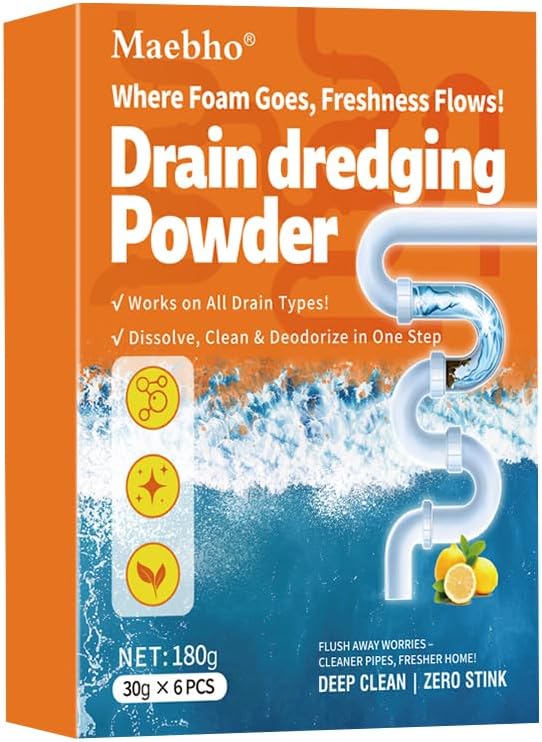 Powerful Sink Pipe Dredge Cleaner, 6 Pack Drain Cleaner Powder, Fast-Acting Foaming Portable Sink & Drain Cleaning Foam for Kitchen Toilet Pipe Dredging