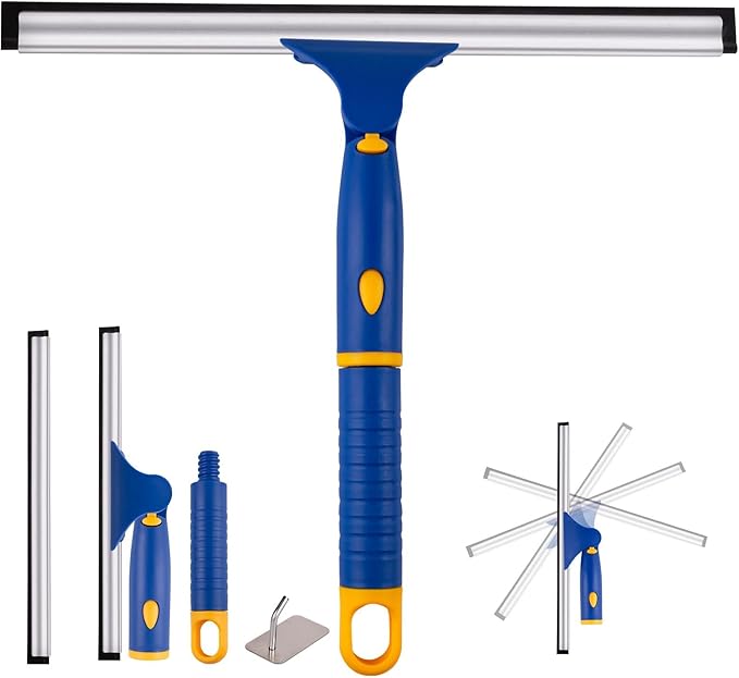 ITTAHO Swivel Shower Squeegee for Glass Doors, All-Purpose Anti-Slip Window Squeegee with 2 Blades, Window Cleaner Tool Bathroom Squeegee for Shower Doors, Tile Shower Walls，Mirrors,Car Windshields
