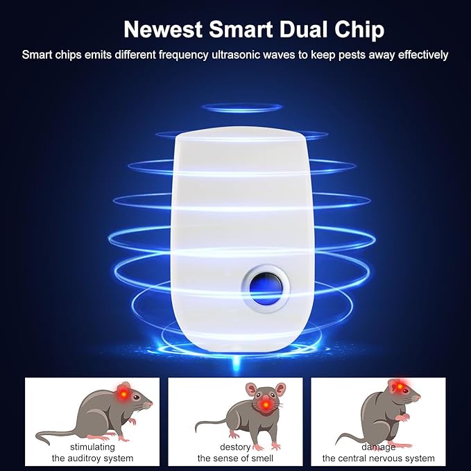 Upgraded Ultrasonic Repellent 6 Packs Pest Control Electronic Plug in for Cockroach Bugs Insects Spider Rodent Mosquitoes Mouse Repeller for Home Garage Hotel Office