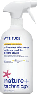 ATTITUDE Shower & Tile Cleaner Spray, EWG Verified, Bathroom Cleaner Removes Soap Scum & Grime, Plant-Based & Vegan, Citrus Zest Scent, 27.1 Fl Oz