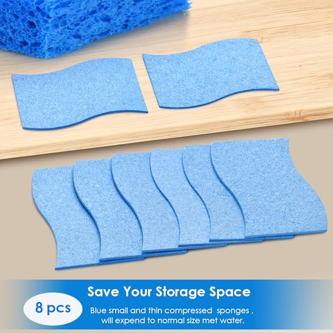 8PCS Dish Sponges Kitchen, Premium Blue Dish Washing Kitchen Sponge, Compressed Cleaning Sponges for Cleaning Kitchen and Bathroom, Non Scratch Scrub Sponge, Cleans Quickly and Well