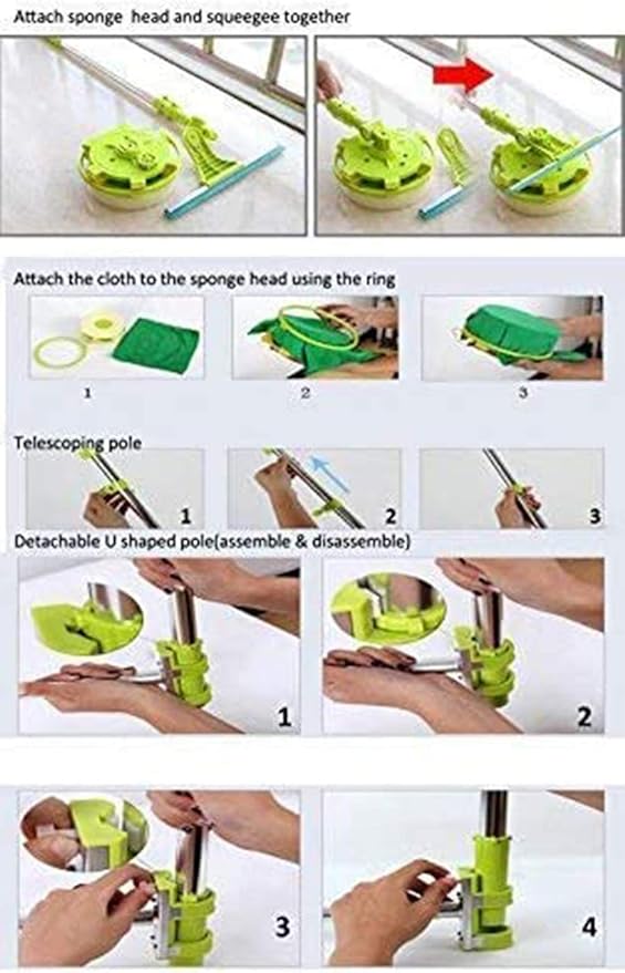 Window Cleaning Tool U Shaped Window Cleaner for External Window Washer with Telescopic Pole, Angle Adjustable Sponge Head and Squeegees