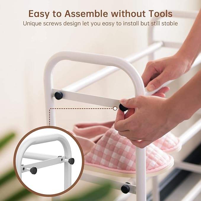 Gonfoam 4-Tier Expandable Shoe Rack,Adjustable Shoe Shelf Storage Organizer Heavy Duty Metal Free Standing Shoe Rack for Entryway Closet Doorway (White)