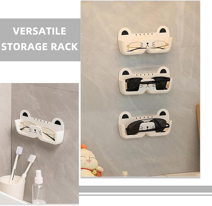 NUOBESTY Wall-Mounted Cat-Shaped Sunglass Organizer, Plastic Eyewear Storage Holder for Household Glasses, Portable White Glasses Case for Entryway and Bedroom Use,