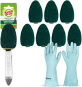 Scotch Brite Dishwand Kit, 3M Dishwand and 7 Scotch Brite Dishwand Refills, Heavy Duty Dish Sponge with Handle, Dish Scrubber with Handle Includes Dishwashing Gloves