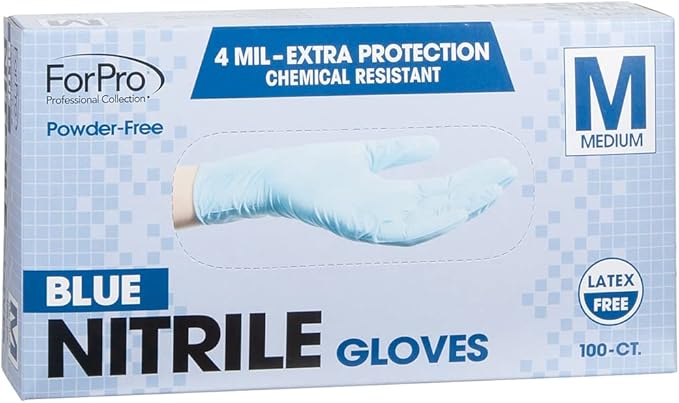 ForPro Disposable Nitrile Gloves, Chemical Resistant, Powder-Free, Latex-Free, Non-Sterile, Food Safe, 4 Mil
