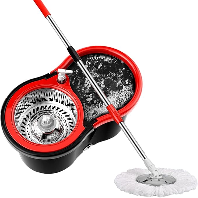 Mop and Bucket with Wringer Set 360° 3psc Microfiber Spin Mop with Bucket and Dual Mop Heads Self Wringing Spinning Mop (20QT) (1)