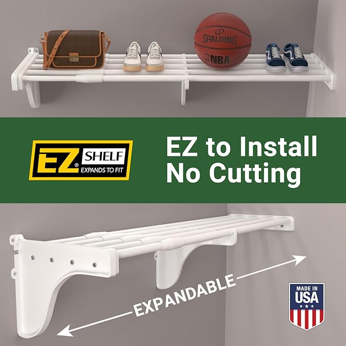 DIY Expandable Closet Shelf (NO Hanging Rod) Easy to Install to 2 Sidewalls