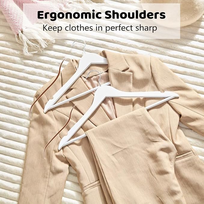 Edergoo Wooden Hangers 20 Pack, Smooth Wood Hangers with 360° Swivel Hook & Notches, Slim Coat Hanger Wooden for Closet, White
