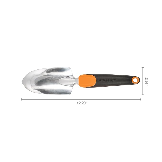 Fiskars Trowel, Heavy Duty Gardening Hand Tool with Hang Hole, For Digging and Planting, Rust Resistant Cast Aluminum, Ergonomic Handle and Comfort Grip, Gardening Tools for Yard