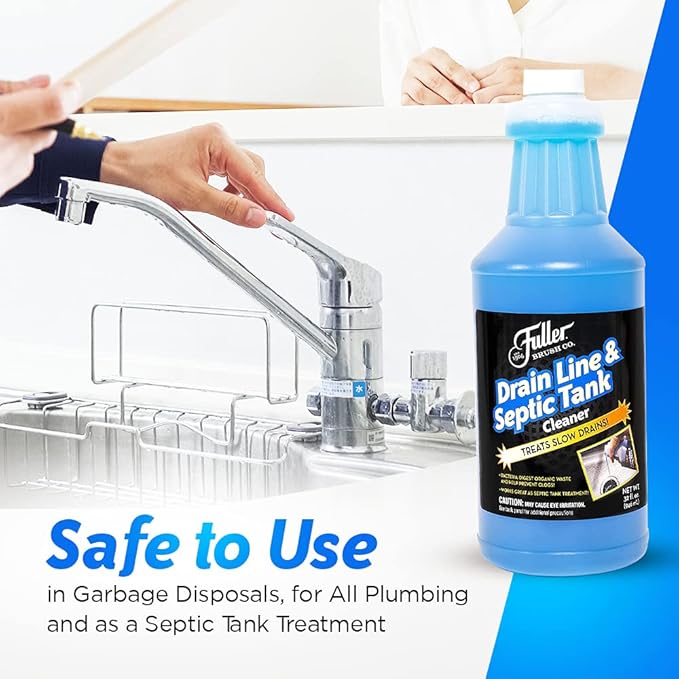 Fuller Brush Drain Line & Septic Tank Cleaner – 32 oz Enzyme-Based Drain Cleaner for Slow Drains, Grease & Food Buildup, Safe for PVC/Metal Pipes & Septic Systems (Pack of 1)