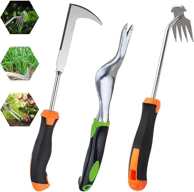 2025 Hand Weeder Tool, Rubber Handle Manual Weeder Puller Tool, Uprooting Weeding Tools, Crack Weeder Crevice, 4 Teeth Weeding Tool, Weeding Artifact Tool for Gardening(3 Pcs)