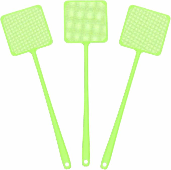 HARFINGTON 3pcs Fly Swatter 4.5"x4.5" Plastic Manual Heavy Duty Long Handle Fly Swatter for Home Indoor Outdoor, Green