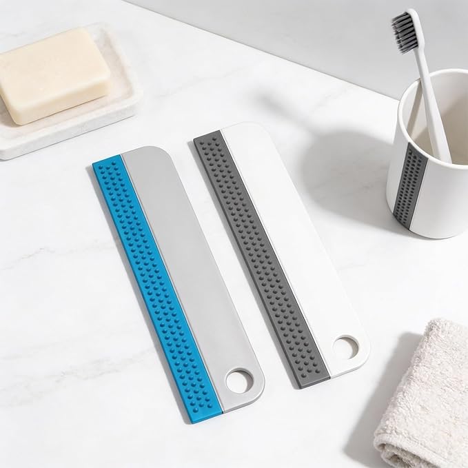 Small Rubber Squeegee 2 Pcs All-Purpose Mini Soft Rubber Window Squeegee Small Squeegees Window Scrubber Scraper for Kitchens Bathroom Shower Mirrors Car Windshield （Gray, Blue）