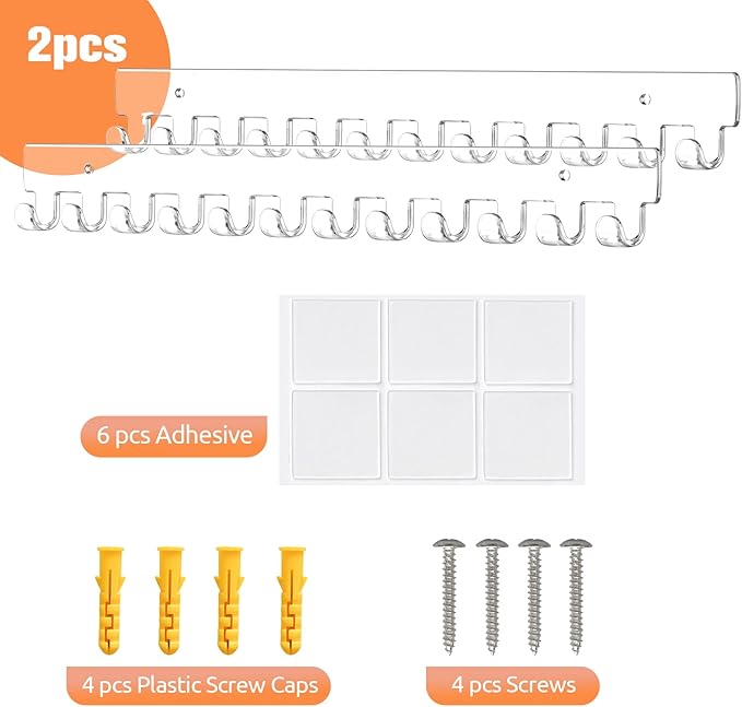 2 Pack Necklace Holder - Hanging Jewelry Organizer, Self-Adhesive, Wall Mount (Clear)
