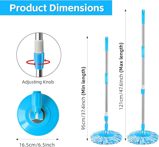 Spin Mop Replacement Handle 360 Degree Spin Mop Pole Handle Replacement Rotating Telescopic Stick for Mop Head, Ideal for Home and Household Cleaning
