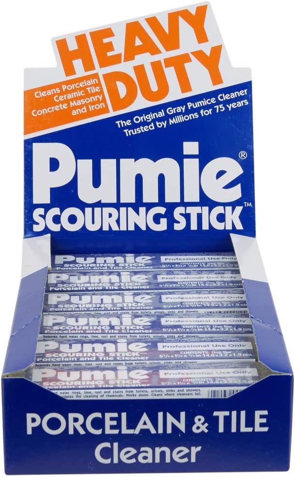 PUMIE Heavy Duty Scouring Sticks, By United States Pumice Co, Cleans Porcelain, Ceramic Tile, Concrete Masonry and Iron, Institutional Pack of 12 Bars, UPM 12