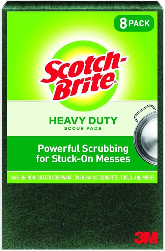 Scotch-Brite Heavy Duty Scouring Pad, Dish Scrubber for Kitchen + Outdoor, 8 Scrub Pads for Uncoated Pots and Pans, Cast Iron Cooktops, Grill Grates, Oven Racks, & BBQ, Durable, Long-Lasting