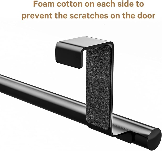 Stainless Steel Over Door Towel Rack Bar Holders for Universal Fit on Over Cabinet Cupboard Doors 2 Pack (Black)