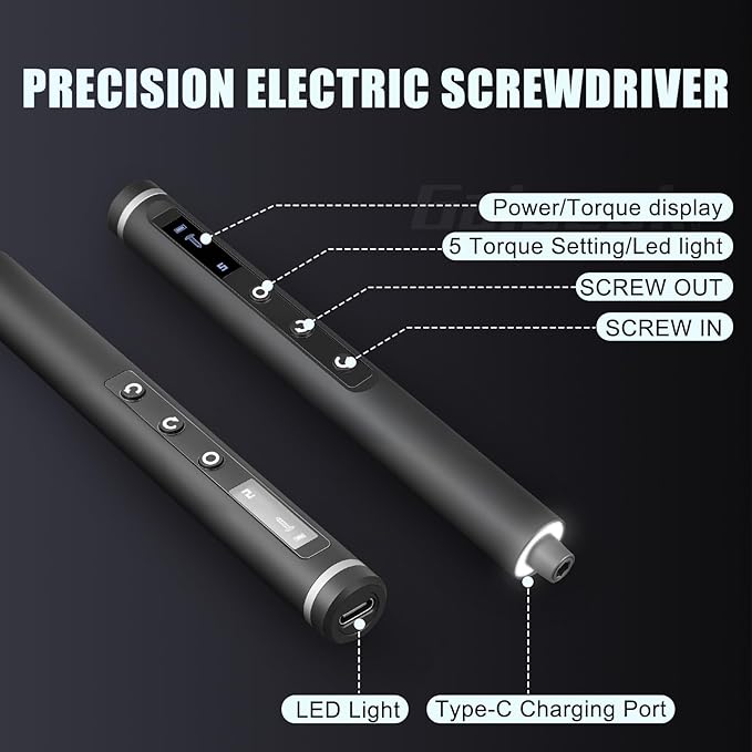 3.7V Electric Precision Screwdriver Set, 49 IN 1 Magnetic Storage Cordless Screwdriver with LED Display, 5 Torque Settings, Repair Tool Kit for Electronics Phone Laptop Watch (Grey)