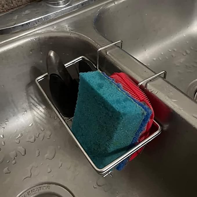 Kitchen Sponge Holder - JIANYI Stainless Steel Holder, Kitchen Sink Caddy, Dishwashing Liquid Drainer Rack - Sink Organizer for Sponge Brush Soap Towel and Sink Supplies