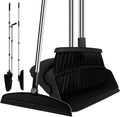 Broom with Dustpan Combo Set and Silicone Air Broom Kit, 51" Long Handle Floor Squeegee, Black Household Kit for Glass Window Rugs Pet Hair Home