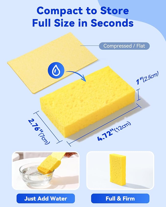 Temede 12-Count Cellulose Sponges, Non-Scratch Kitchen Sponges for Dish,Colorful Compressed Dish Scrubber Sponge for Household,Cookware,Bathroom