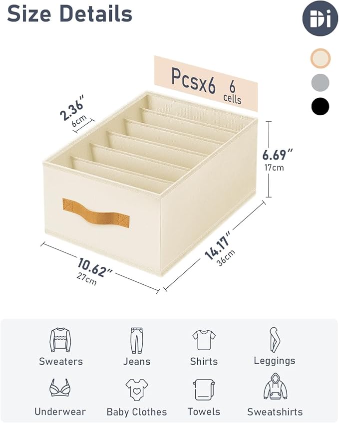 DIMJ Large Wardrobe Clothes Organizer, 6Packs Fabric Closet Storage Organizer with Handles, Foldable Closet Organizers Dividers for Clothing Jeans Pants Sweater T-shirt