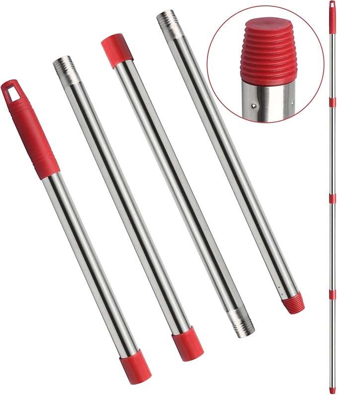 4-Section Spin Mop Replacement Handle, Mop Handle Compatible with Ocedar Spin Mop, 2.5-to-5 Foot Easy Cleaning Floor Mop Stick for Floor Cleaning (Germany Screw)