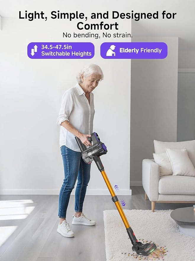 MONSGA Cordless Vacuum Cleaner, 45KPa 400W Stick Vacuum for Home, 50Mins Anti-Tangled Vacuum Cleaner with Charging Dock, Light-Weighted Handheld Vacuum for Pet Hair/Carpet/Floor, LED Touch Display