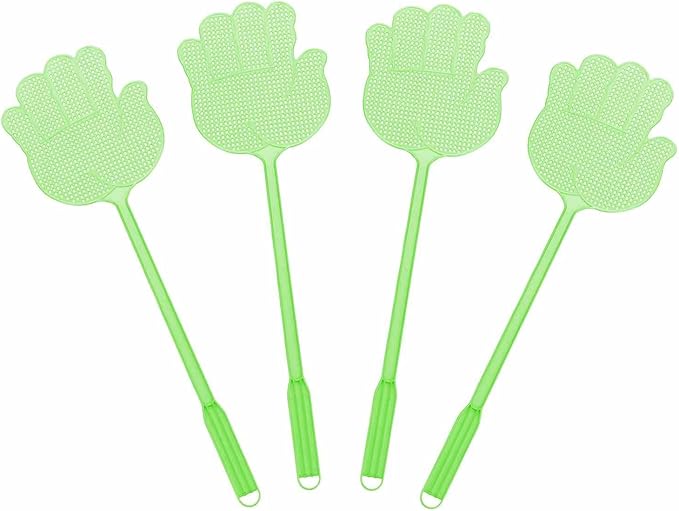 HARFINGTON 6pcs Fly Swatter 5.7"x5.3" Plastic Manual Heavy Duty Long Handle Fly Swatter for Home Indoor Outdoor, Green