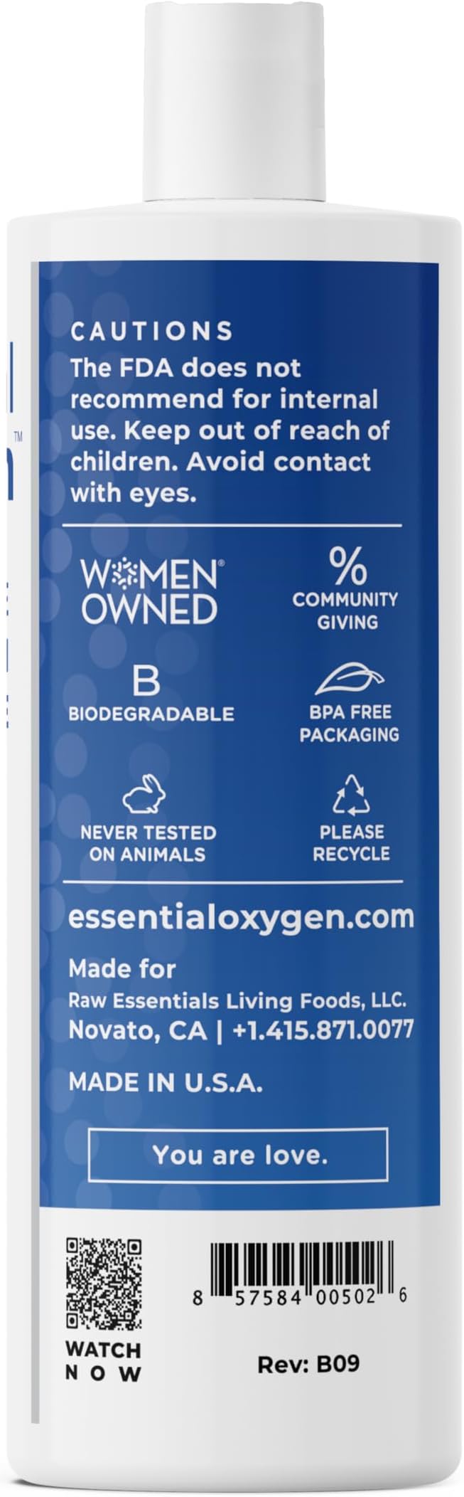 Essential Oxygen Food Grade Hydrogen Peroxide, Natural Cleaner, 3% USP, White, 16 Ounce