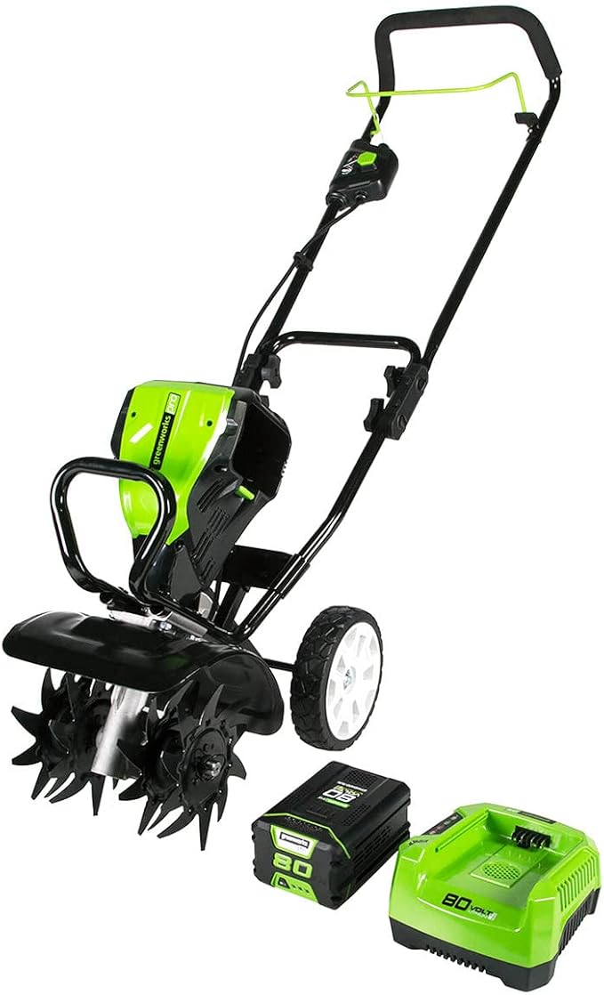 Greenworks Pro 80V 10 inch Cultivator with 2Ah Battery and Charger, TL80L210, Black And Green