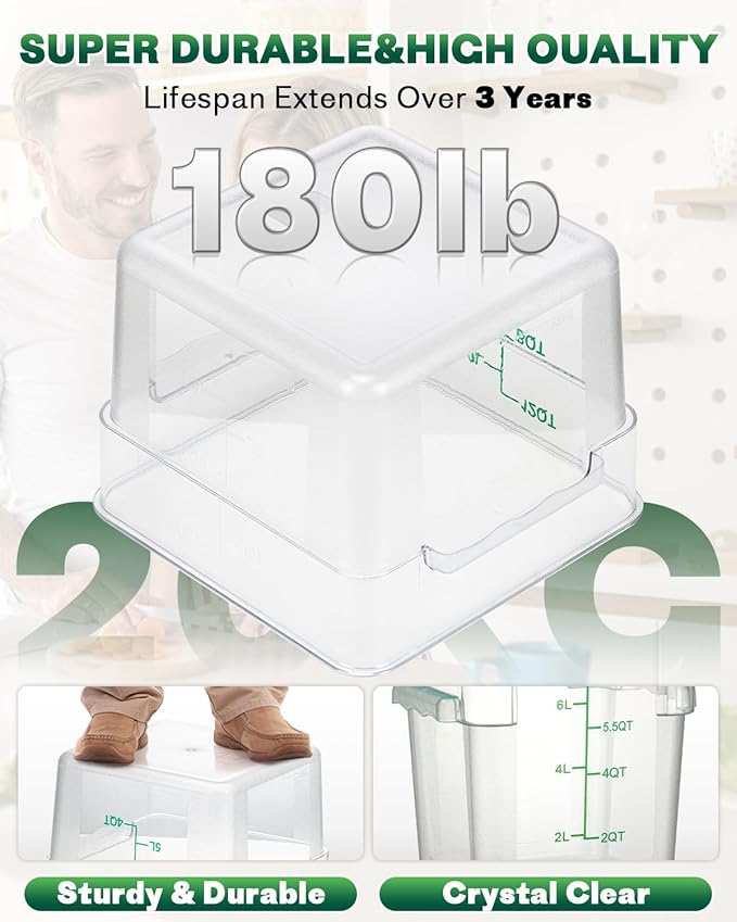 8QT NSF Food Storage Containers: 6PCS [Food Grade][Hot&Cold Resistant] Commercial Clear Food Storage Containers with Lids for Restaurant Kitchen Proof Dough, Measuring Spoons Included(GREEN, N)
