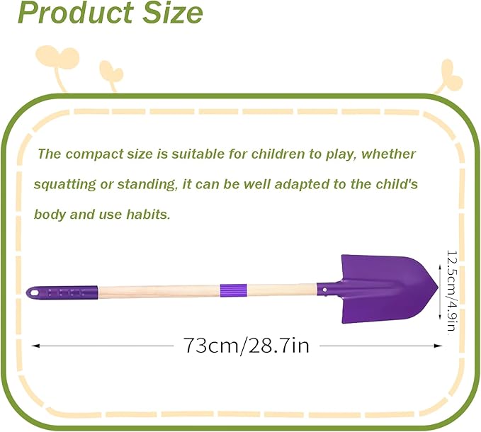 Small Garden Shovel-Kid's Size Wooden Handle Metal Head Shovel (Purple)