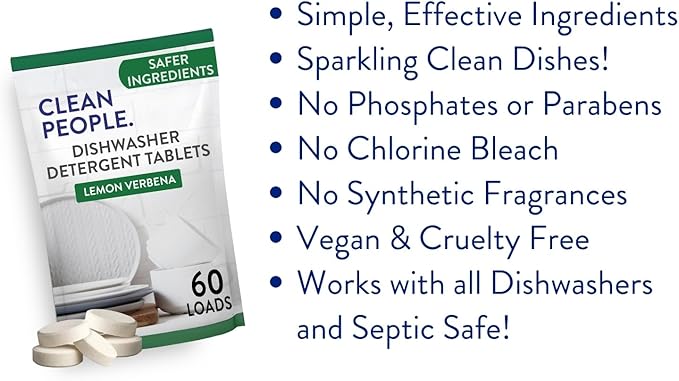 The Clean People Dishwasher Tablets - Cuts Grease & Rinses Sparkling Clean - Residue-Free - Phosphate Free Dishwashing Tablets (120 Count, Lemon Verbena)