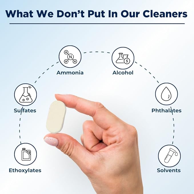 Glass Cleaner Refill Tablets | Plant-Based Streak-Free Window & Mirror Cleaner | Non-Toxic & Eco-Friendly Cleaning Solution | Plastic-Free Packaging | Ocean Mist - Pack of 16
