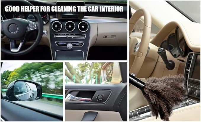 Retractable Ostrich Feather Duster for Cleaning, Fluffy and Natural Feather Duster with Retractable Handle， Reusable Eco-Friendly Handheld Cleaning Supplies (15 inch)