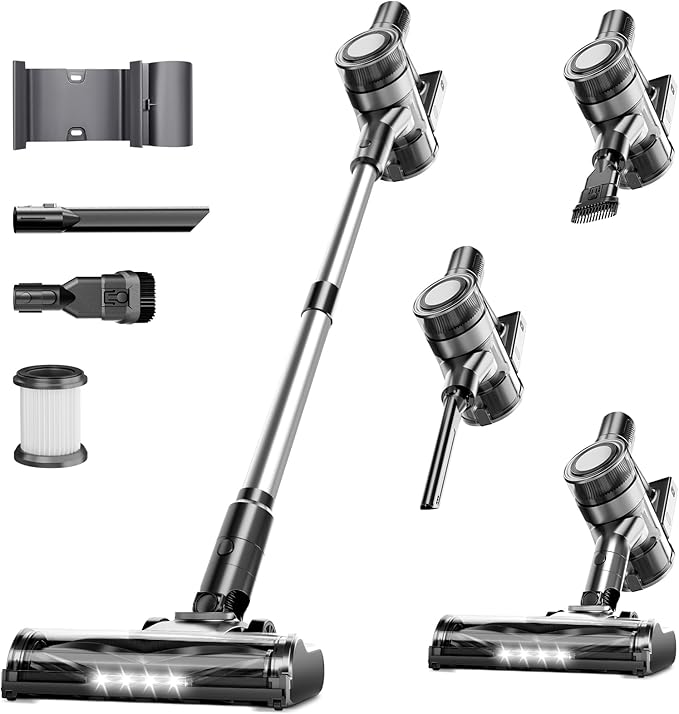 Cordless Vacuum Cleaner, 35Kpa Vacuum Cleaner for Home, 45Mins Stick Vacuum with LED Display, Anti-Tangle & Wall Mount Charging, 6 in 1 Lightweight Vacuum for Hard Floors, Carpet, Pet Hair (black)