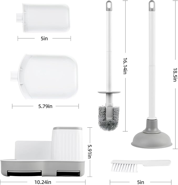 Toilet Brush and Plunger Set, 3 in 1 Toilet Bowl Brush and Holder with Crevice Cleaning Brush Wall Mounted Household Bathroom Cleaning Tools Plunger Toilet Brush Combo (1 Pack)