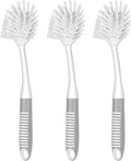 SetSail Dish Brush with Handle, 3 Pack Stiff Bristles Dish Scrubber with Built-in Scraper Dish Scrub Brushes for Cleaning Dishes, Pots and Pans, Kitchen Sink, 3 Pack, Grey White