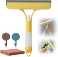 3 in 1 Window Squeegee, Cleaning Scraper with Scrubber Sponge Sprayer Clean Kit for Glass, Tile Walls, Shower Door, Car, Bathroom (Yellow)