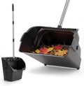 Jumbo Commercial Dustpan with Wheels & Comb Teeth - Heavy Duty Rolling Debris Pan - Long Handle Extra Large Upright Dust Pan for Industrial Warehouse Garage Restaurant Sidewalk Outdoor - Black
