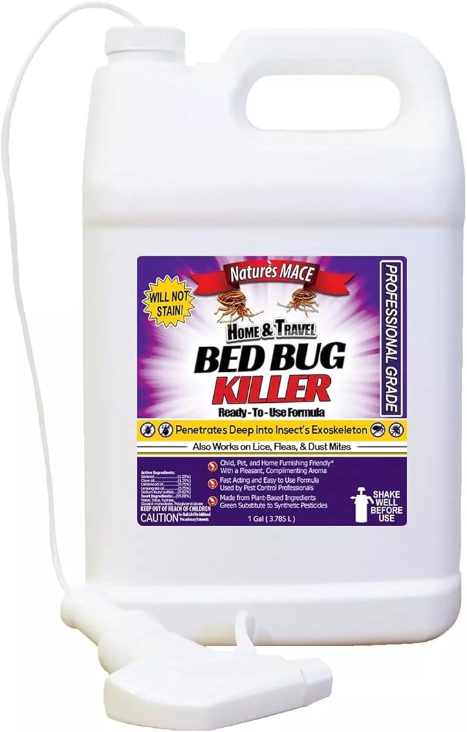 Nature’s MACE Bed Bug Killer 1 Gallon, Kill BedBugs Treatment, Mites, Eggs, Easy, Do-It-Yourself, Professional Bed Bug Spray, at-Home Solution, Mattress, Non-Toxic, Child & Pet Safe, Stain & Odor Free