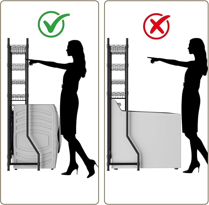 Golpart Over Washer and Dryer Shelves,Laundry Room Storage Organization Clothes Drying Rack,4 Tier Adjustable Height Wire Shelving with Wire Basket,Hanger Rod&Hook,Space Saving Shelf