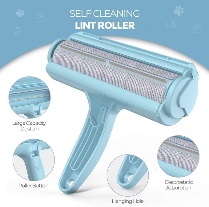 DELOMO Pet Hair Removal Tool, Pet Hair Remover - Lint Roller for Pet Hair - Cat and Dog Hair Remover for Couch, Furniture, Carpet, Car Seat, Reusable Lint Roller with Fur Bin, Pet Owner Essential