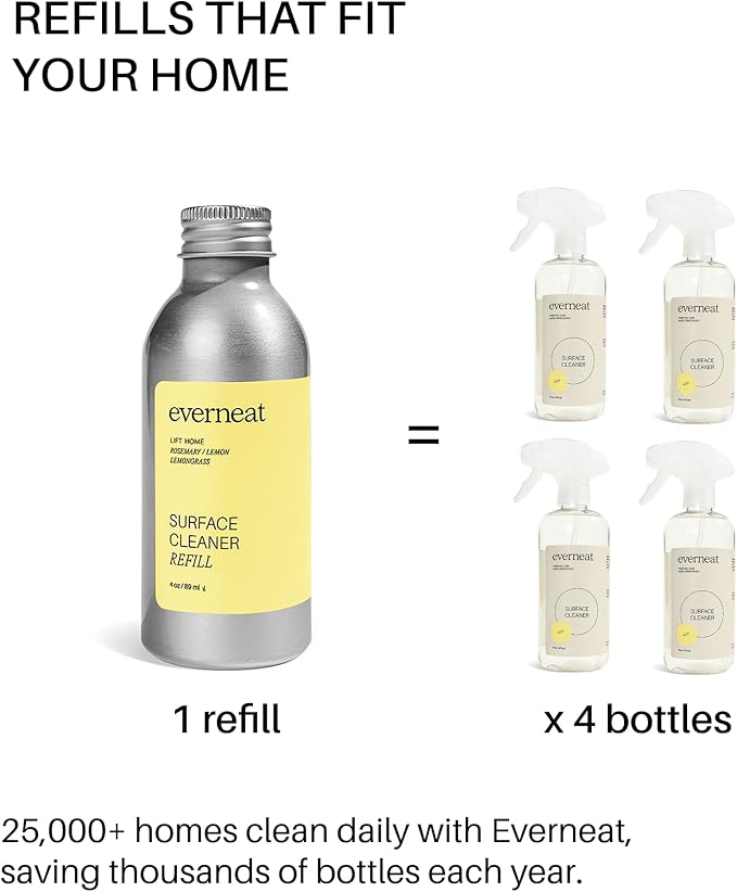 Everneat Surface Cleaner Concentrate (Refill) Lift / 4 Refills (4oz) | Aluminum Bottle…