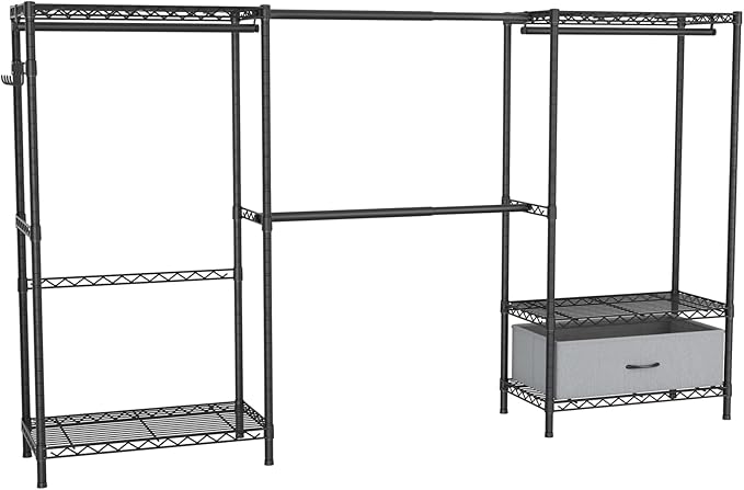 Golpart Coat Rack Clothes Wardrobe：Closet Organizer and Storage Clothing Garment Rack with Shelves Heavy Duty for Hanging Clothes Portable Adjustable Black 15.8" DX69 WX76.5 H